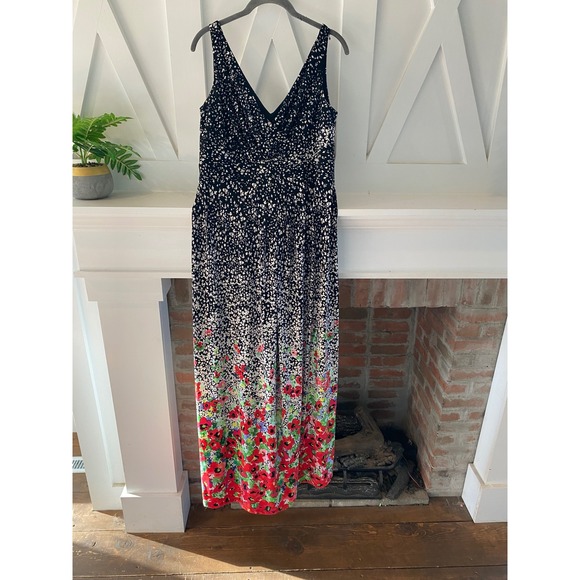 Chaps Maxi Dress Women's Medium Floral Poppy Sleeveless V Neck Casual - Picture 1 of 6